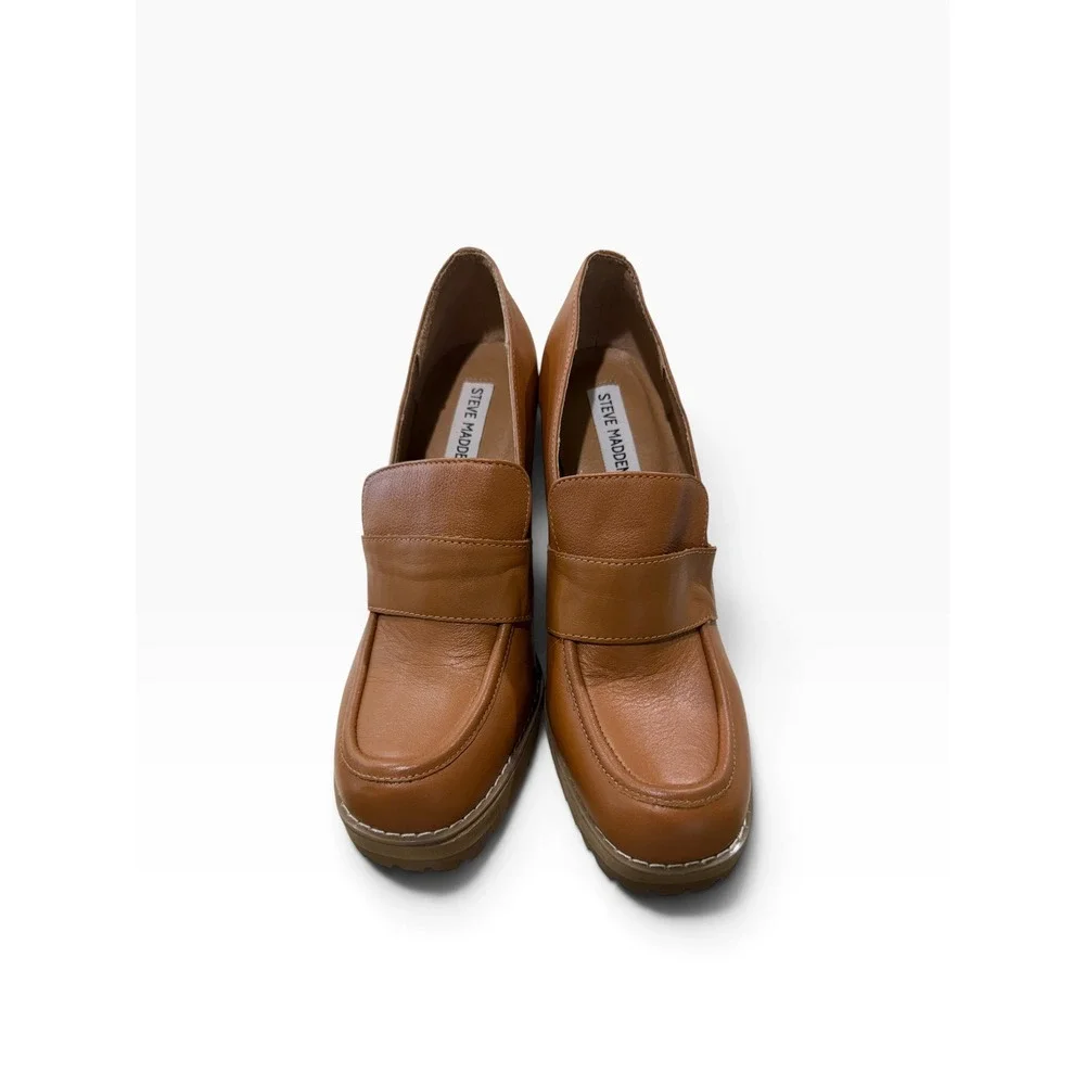 Steve Madden Odette Brown Leather Platform Loafers Chunky Block Heel 9M y2k 90s